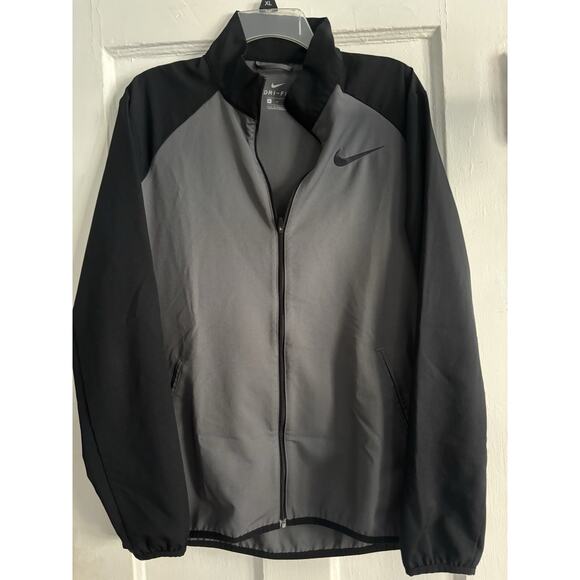 NIKE Dri-Fit Black and Gray Full Zip Woven Jacket Mens Medium - Picture 1 of 8